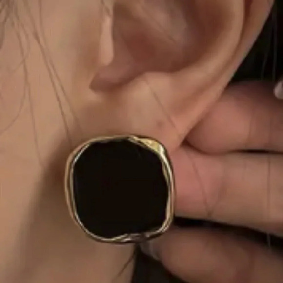 Women's Black Versatile Geometric Square Earrings with Gold Outline - Very Chick - Picture 2 of 7